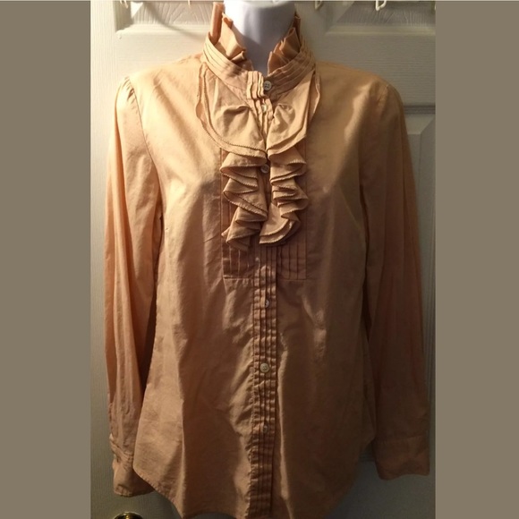 J. CREW Christen Ruffle Tuxedo Blouse Blush Pink Neckline Button Up Shirt Top - Picture 3 of 8